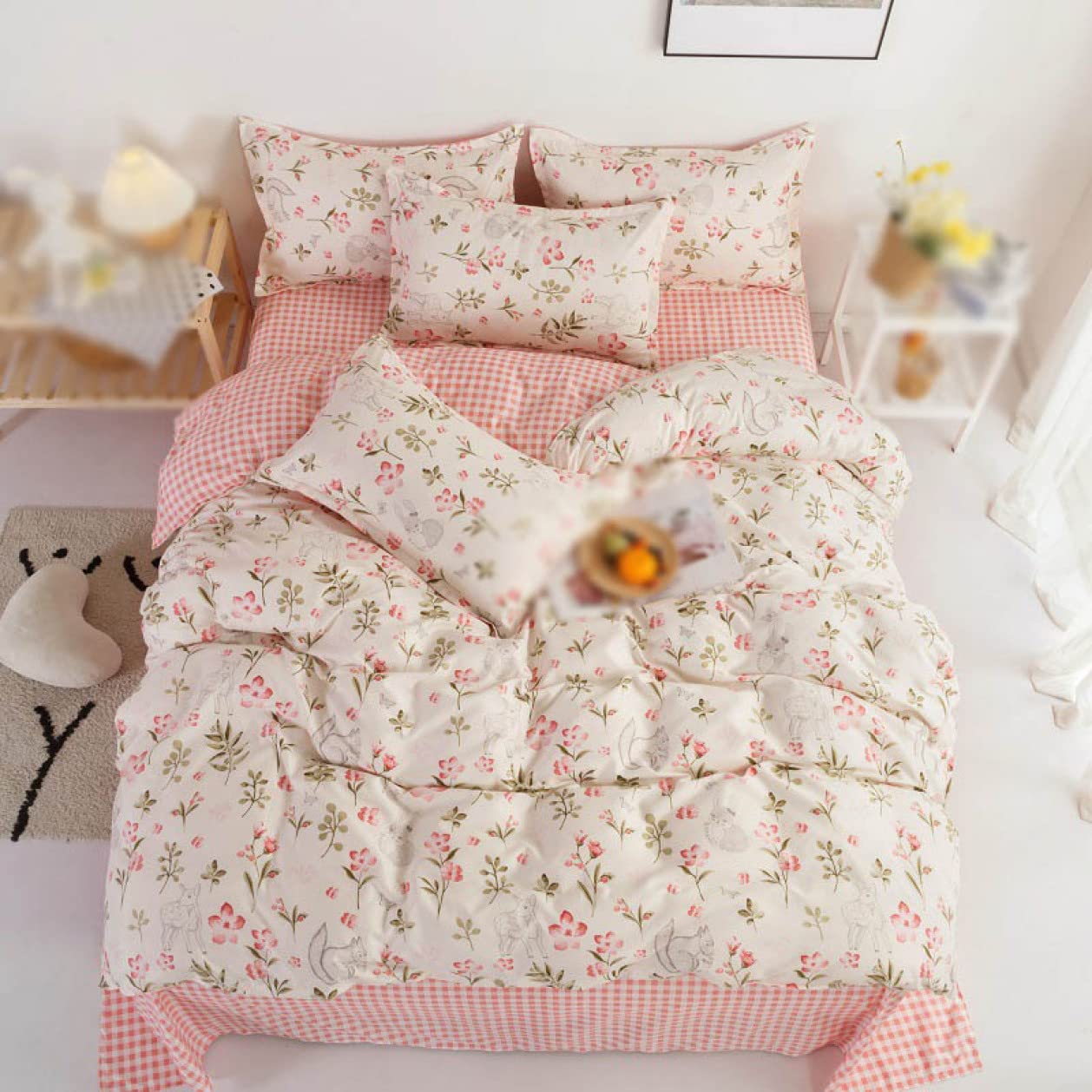 掛け布団カバー 6点セット フローラル花柄 海外クイーンサイズ Purple Ⓣ